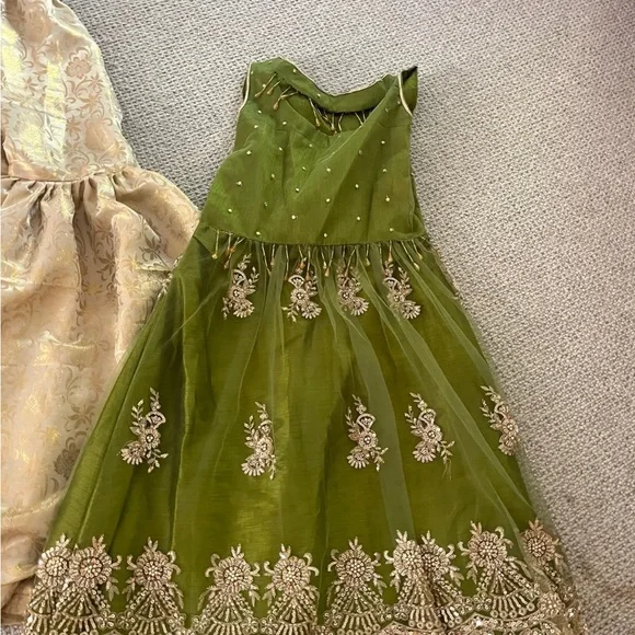 Elegant Green and Gold Embroidered Indian Pakistani Outfit - Picture 5 of 7